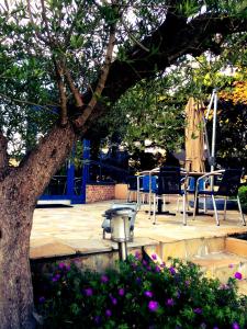 une terrasse avec des chaises, un arbre et une table dans l'établissement Hotel Arcantis Le Voltaire, à Rennes