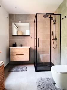 a bathroom with a shower and a sink at Liedagas in Kolka
