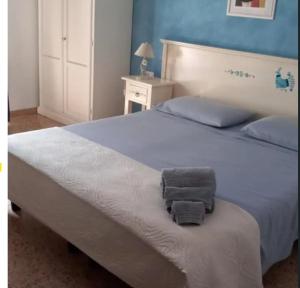 een groot wit bed met twee handdoeken erop bij Sa Rosa e su Trapperi in Oschiri
