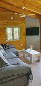 a living room with a couch and a table at Cabañas El Nogueral in Gontar