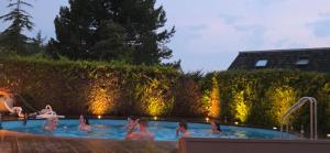 a group of people in a swimming pool at night at De Bascule in Sexbierum