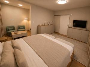 a bedroom with a large bed and a television at Hotel Marathon in Senec