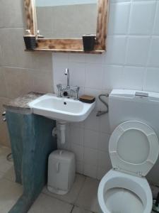 a bathroom with a white toilet and a sink at makis in Xilosírtis