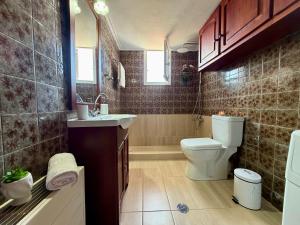 a bathroom with a toilet and a sink and a mirror at Demie and George Ηouse in Loutraki +44 photos