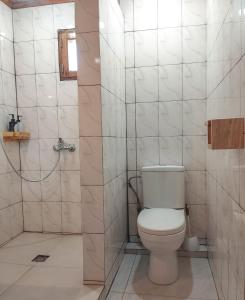 a bathroom with a toilet and a shower at Les Jardins d'Areca in Antsirabe