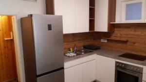 a kitchen with a refrigerator and a sink at Apartments Rainbow in Pörtschach am Wörthersee