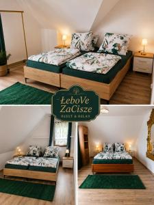 a small bedroom with a bed and a green rug at ŁeboVe ZaCisze Spa & Relax in Łeba
