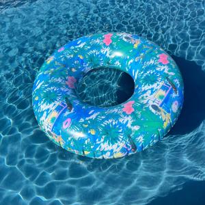 a colorful inflatable ring in a pool of water at Chambre d'hôtes Cocotte & Bigoudi in La Ferté-Beauharnais