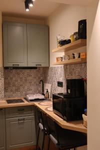 a kitchen with a counter top with a microwave at AleA Central Studio Art Museum in Craiova