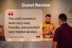 a sign that says the staff members were very near friendly and provided at Super Hotel O Triplicane Formerly Park Royal in Chennai