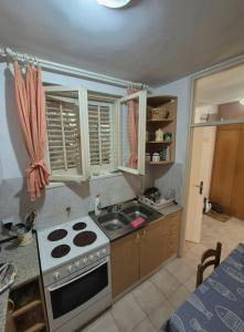 a small kitchen with a stove and a sink at Drača in Savina