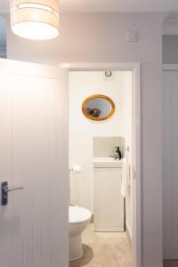 a bathroom with a white toilet and a mirror at 4BR Braintree Contractor - long stay in Braintree +43 photos