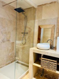 a bathroom with a shower and a sink at Gîte en Provence in Mison