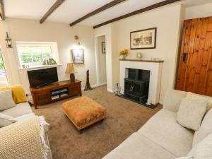 a living room with a tv and a fireplace at Arch Mews Cottage in Barnard Castle