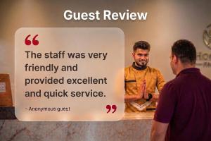 a sign that says the staff was very friendly and provided excellent and quick service at Super Collection O MG Road in Cochin