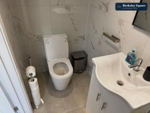 a small bathroom with a toilet and a sink at New Top Floor Studio Sleeps 3 Very Spacious in Finchley +7 photos