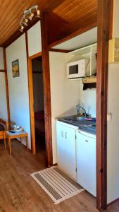 a small kitchen with a sink and a microwave at Chalet LE BAUSOY in Tournavaux