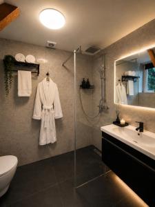 a bathroom with a sink and a toilet and a shower at Boutique Hotel Mare in Middelburg