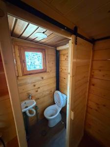 a small bathroom with a toilet and a sink at Vikendice Pod Hum Kučka Korita in Korita
