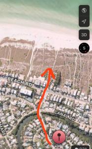 a map with a red arrow pointing to the beach at Walk to Siesta Key Beach-Remote Worker Friendly -High Speed WiFi- Bikes Included -Private Fenced In -Close to Restaurants, Coffee Houses & Shops - Paisleys Keep it Simple Casita in Siesta Key +8 photos