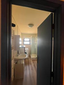 a bathroom with a sink and a toilet at Bragança Apartments in Bragança +46 photos