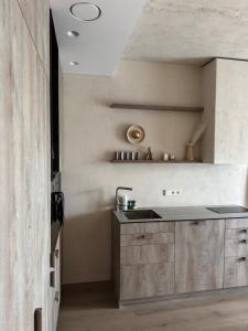 a kitchen with a sink and a counter top at Locusdo apartment Nr 27 in Vilnius +4 photos