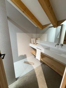 a bathroom with a sink and a mirror at La Francesa de Eriste in Sahun +37 photos
