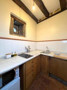 a kitchen with a sink and a stove at Museo de las Campanas, Vierna in San Bartolomé de Meruelo