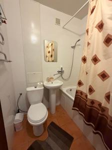 a bathroom with a toilet and a sink and a tub at Соборная Апартаменты in Kamianets-Podilskyi