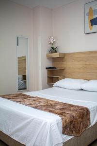 a bedroom with a large bed and a mirror at Hospedaje GRAND horizon Rodadero, Santa Marta in Santa Marta +17 photos