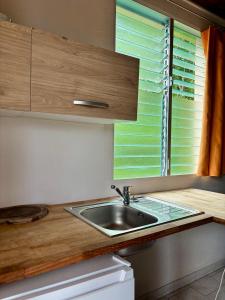a kitchen with a sink and a window at Le paradis créole in Sainte-Luce