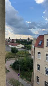 a view of a city from a building at Harzer Monteurs-Lounge Domschatz-Nähe in Halberstadt