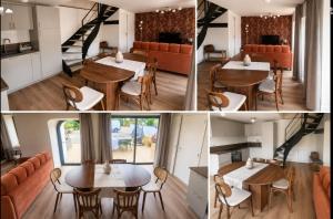 a collage of photos of a dining room and living room at "Chez mémé" in Locquirec +7 photos