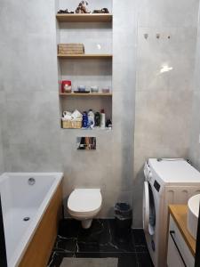 a bathroom with a toilet and a sink at MazuryTime in Mrągowo