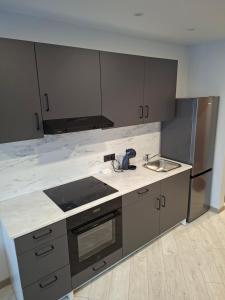 a kitchen with a sink and a counter top at Atokvėpis sielai in Šilutė