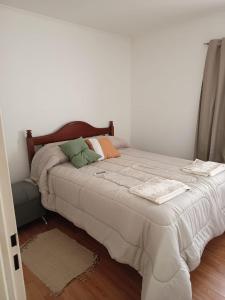 a bed with two pillows on it in a room at Mi Refugio Venado in Venado Tuerto