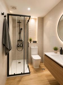 a bathroom with a shower and a toilet and a sink at Apartamento Centro Granada-Ganivet in Granada +15 photos
