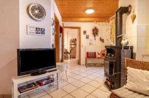 a living room with a flat screen tv and a fireplace at Schwarzwald Nescht Triberg in Triberg