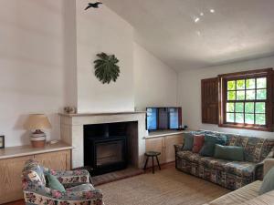 a living room with a couch and a fireplace at Casa do Lago in Tomar
