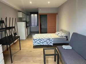 a living room with two beds and a couch at studio in Saint-Pourçain-sur-Sioule