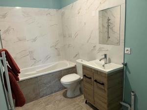 a bathroom with a toilet and a tub and a sink at studio in Saint-Pourçain-sur-Sioule