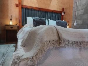 a large bed with a white blanket and pillows at Nelumbo Petit Chalet in San Rafael +24 photos