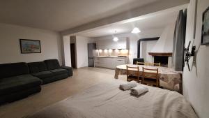 a living room with a couch and a table at Family friendly seaside apartments Cove Rapak, Hvar - 12779 in Gdinj