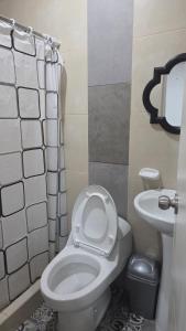 a bathroom with a white toilet and a sink at La casona de aquiles in Palle Nuevo