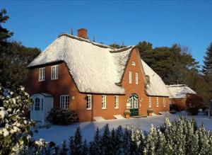 a large brown house with a thatched roof at Eismoewe in Nebel