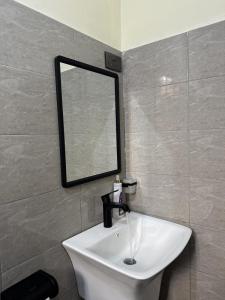 a bathroom with a sink and a mirror on the wall at Aiden House Arusha in Arusha