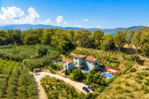 an aerial view of a house in a vineyard at Physis Villas Chania in Ayiá