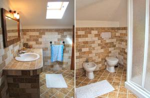 two pictures of a bathroom with a sink and a toilet at Casetta D'Este in Palmadula