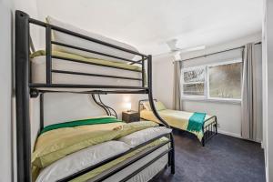 a bedroom with two bunk beds and a window at What-A-View Cottage Halls Gap in Halls Gap