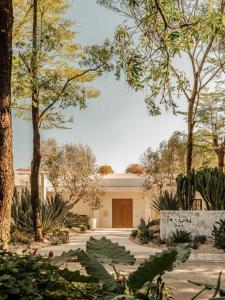 a house with a courtyard with trees at is.land Villa in Sanya